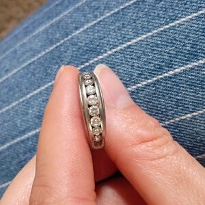 Hold Sterling Silver Band with Cubic Zirconia Stones